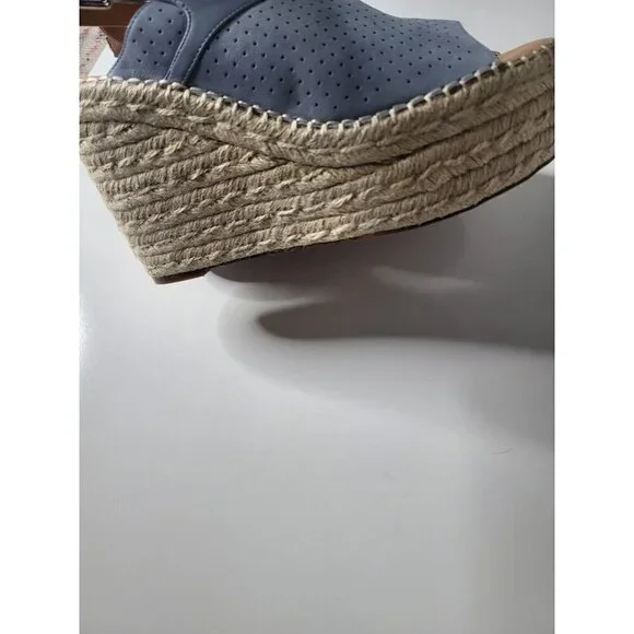 New Linea Paolo Everly Women's Wedge Peep Toe Blue Nubuck Sandals  SZ 9.5 - Picture 4 of 8